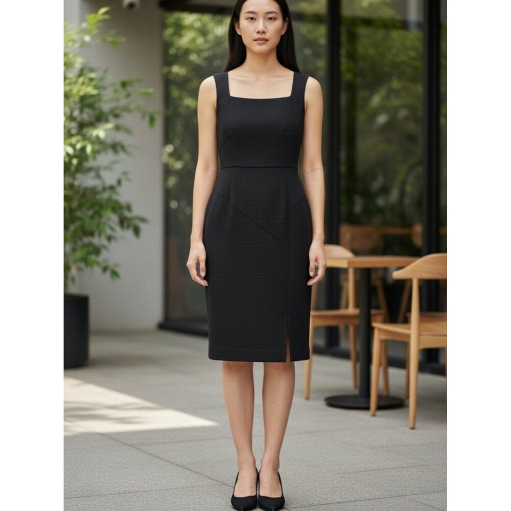 Black Halo Sheath Dress Square Neck Sleeveless Textured Black Sz 8 NWOT